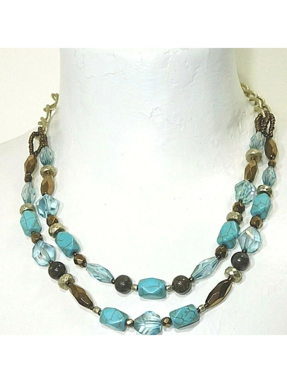 Lia Sophia Necklace, Turquoise & Bronzite, 18-21", NWOT